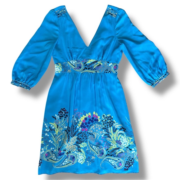 Tibi Dresses & Skirts - Tibi Blue Floral/Paisley Engineered Print Silk High Waisted Dress Size 6